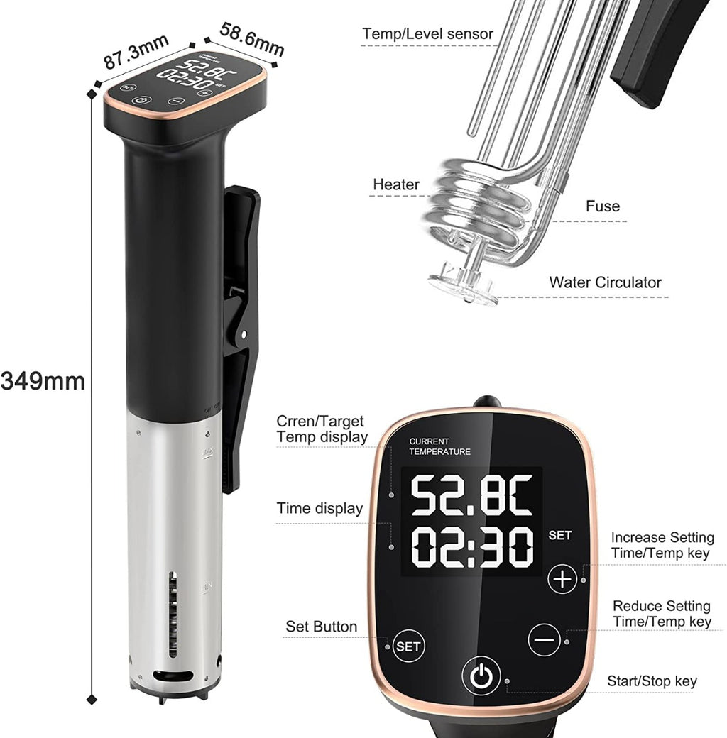 OOIIOR Sous Vide Cooker, 1100W IPX7 Waterproof with Digital Timer & Temperature Control