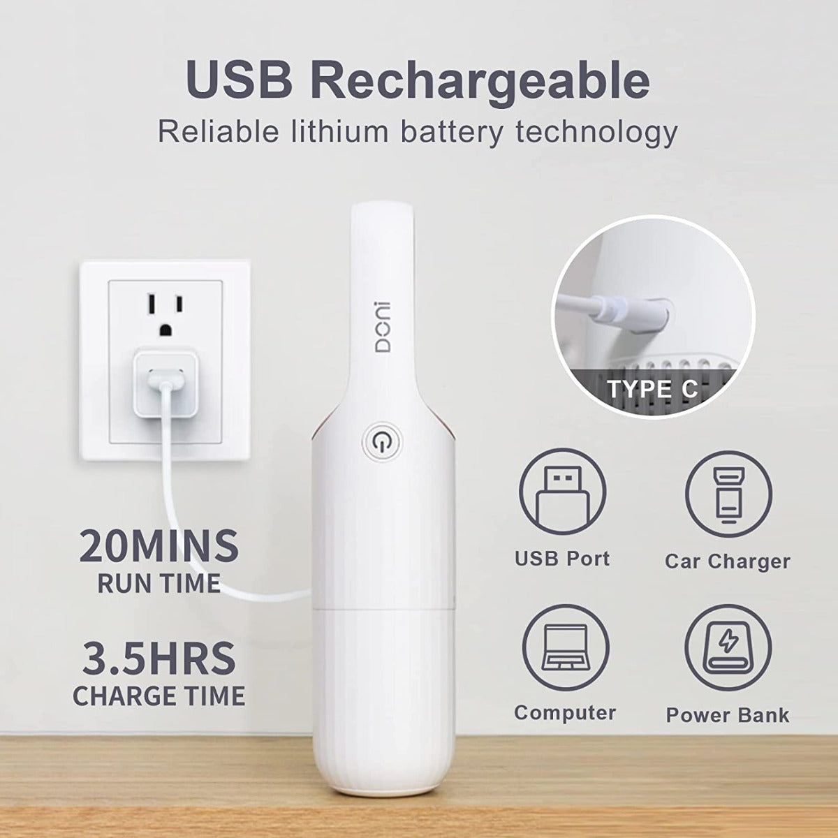 Handheld Portable Car Vacuum with Powerful Suction for Home, Office, Car, Pet Hair