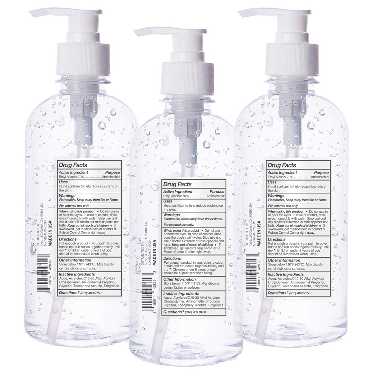 NxN Beauty Advanced Hand Sanitizer Refreshing Gel, with 70% Alcohol, 36 Total FL OZ - 3 Pack of 12 OZ (354ml Each)