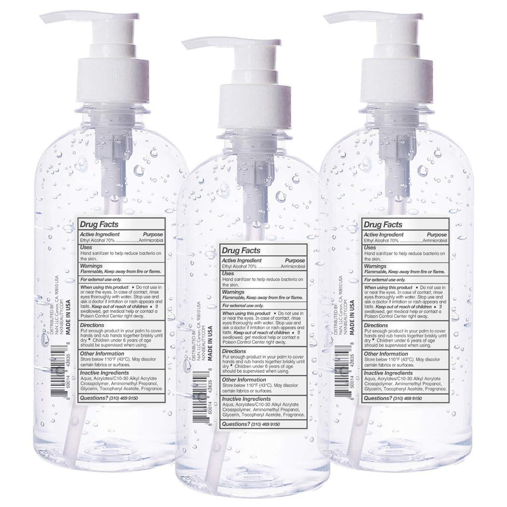 NxN Beauty Advanced Hand Sanitizer Refreshing Gel, with 70% Alcohol, 36 Total FL OZ - 3 Pack of 12 OZ (354ml Each)