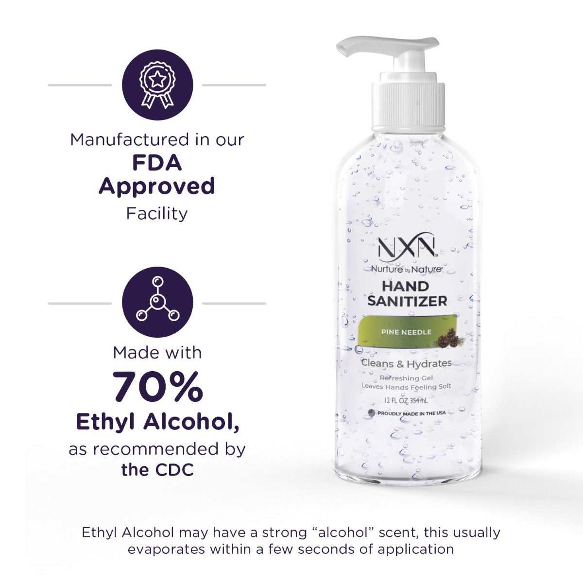 NxN Beauty Advanced Hand Sanitizer Refreshing Gel, with 70% Alcohol, 36 Total FL OZ - 3 Pack of 12 OZ (354ml Each)