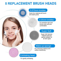 Facial Cleansing Brush with Dual Back Face Massage, 5 Different Brush Heads for Deep Cleansing, Gentle Exfoliating, Removing Blackhead and Massaging