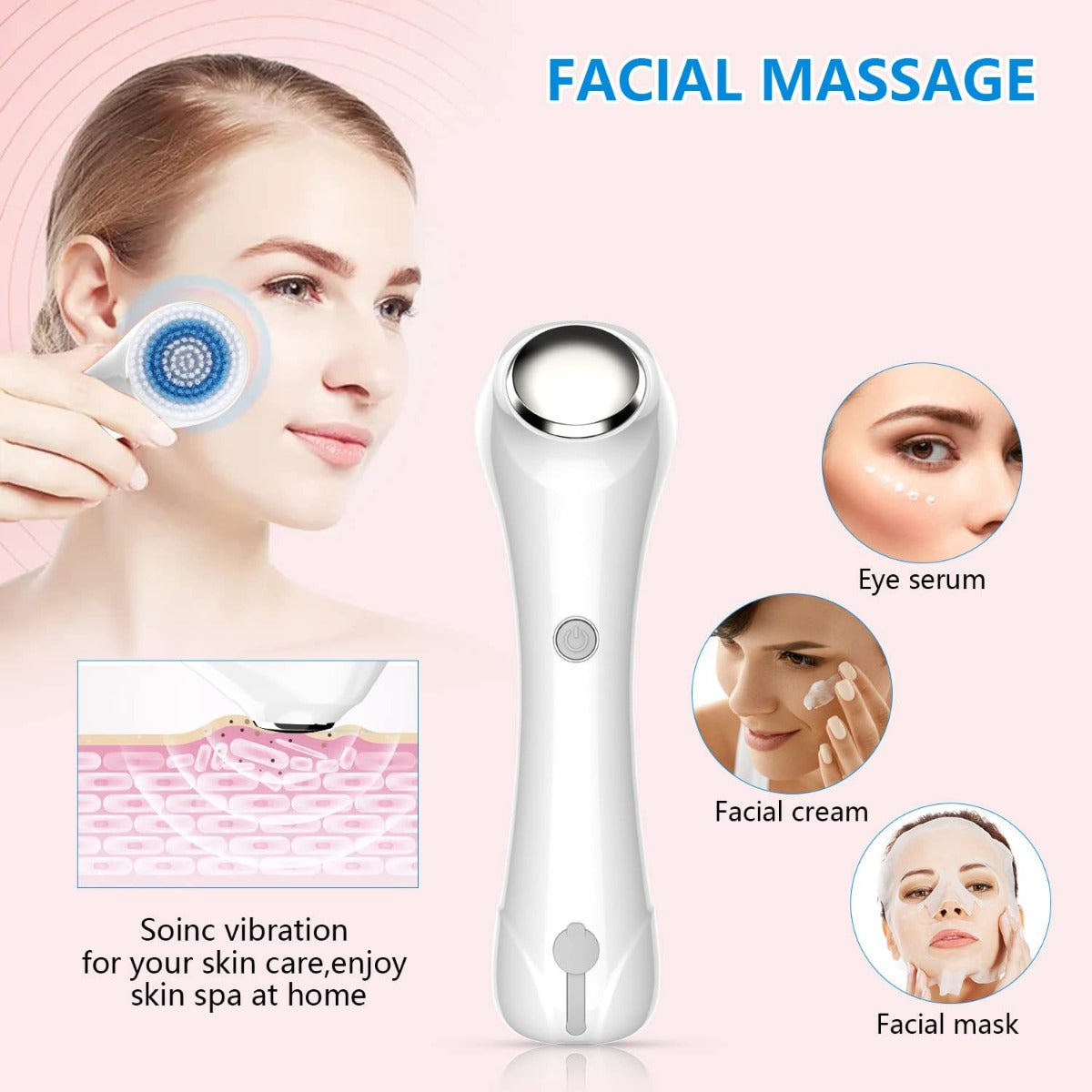 Facial Cleansing Brush with Dual Back Face Massage, 5 Different Brush Heads for Deep Cleansing, Gentle Exfoliating, Removing Blackhead and Massaging