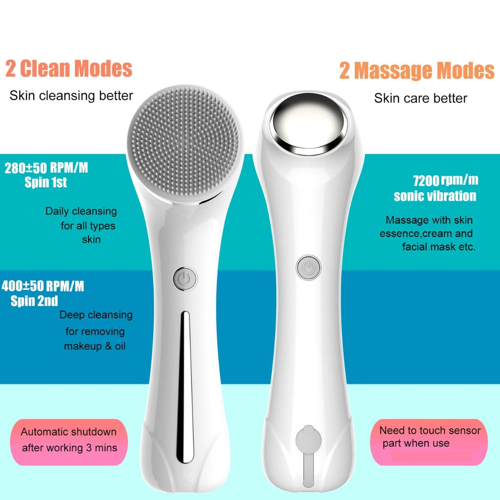 Facial Cleansing Brush with Dual Back Face Massage, 5 Different Brush Heads for Deep Cleansing, Gentle Exfoliating, Removing Blackhead and Massaging
