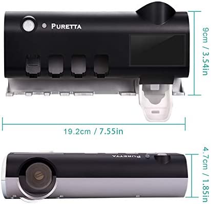 PURETTA Wall Mounted Toothbrush sterilizer and Toothbrush Holder with LED UV Light Sterilization Function, Rechargeable Solar Power, Wireless Design