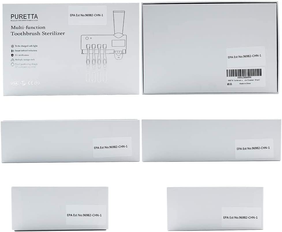 PURETTA Wall Mounted Toothbrush sterilizer and Toothbrush Holder with LED UV Light Sterilization Function, Rechargeable Solar Power, Wireless Design