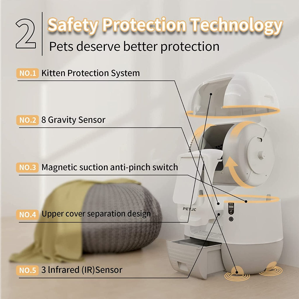 PETJC Automatic Self-Cleaning Cat Litter Box APP Control , Ozone Deodorization for Multiple Cats