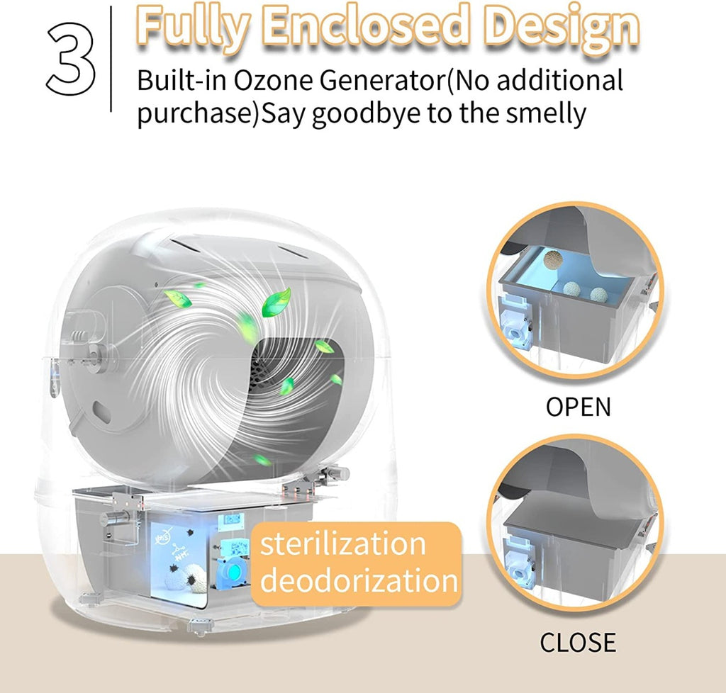 PETJC Automatic Self-Cleaning Cat Litter Box APP Control , Ozone Deodorization for Multiple Cats