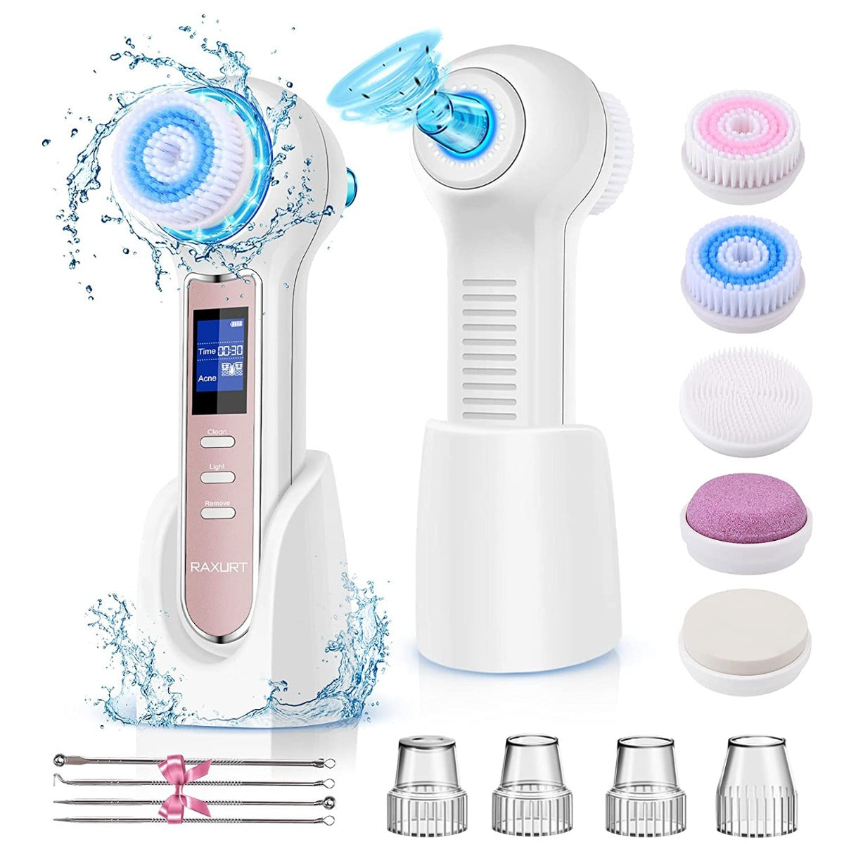 Raxurt Electric Facial Cleansing Brush with Blackhead Remover Vacuum, Upgraded Strong Suction Rechargeable Lightweight Pore Cleanser Sucker Tool with LCD Screen and Stand for Women Men