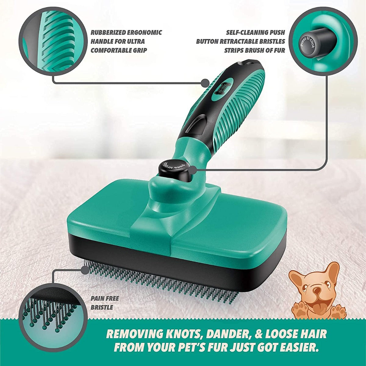 Ruff 'N Ruffus Dog & Cat Self-Cleaning Brush for Shedding and Grooming
