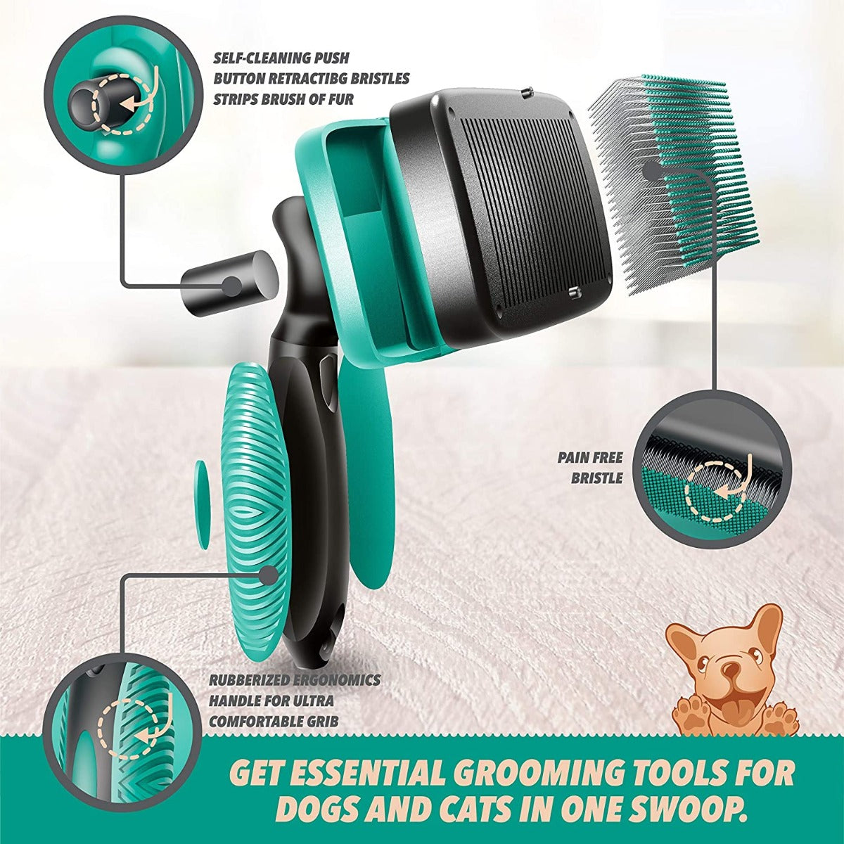 Ruff 'N Ruffus Dog & Cat Self-Cleaning Brush for Shedding and Grooming