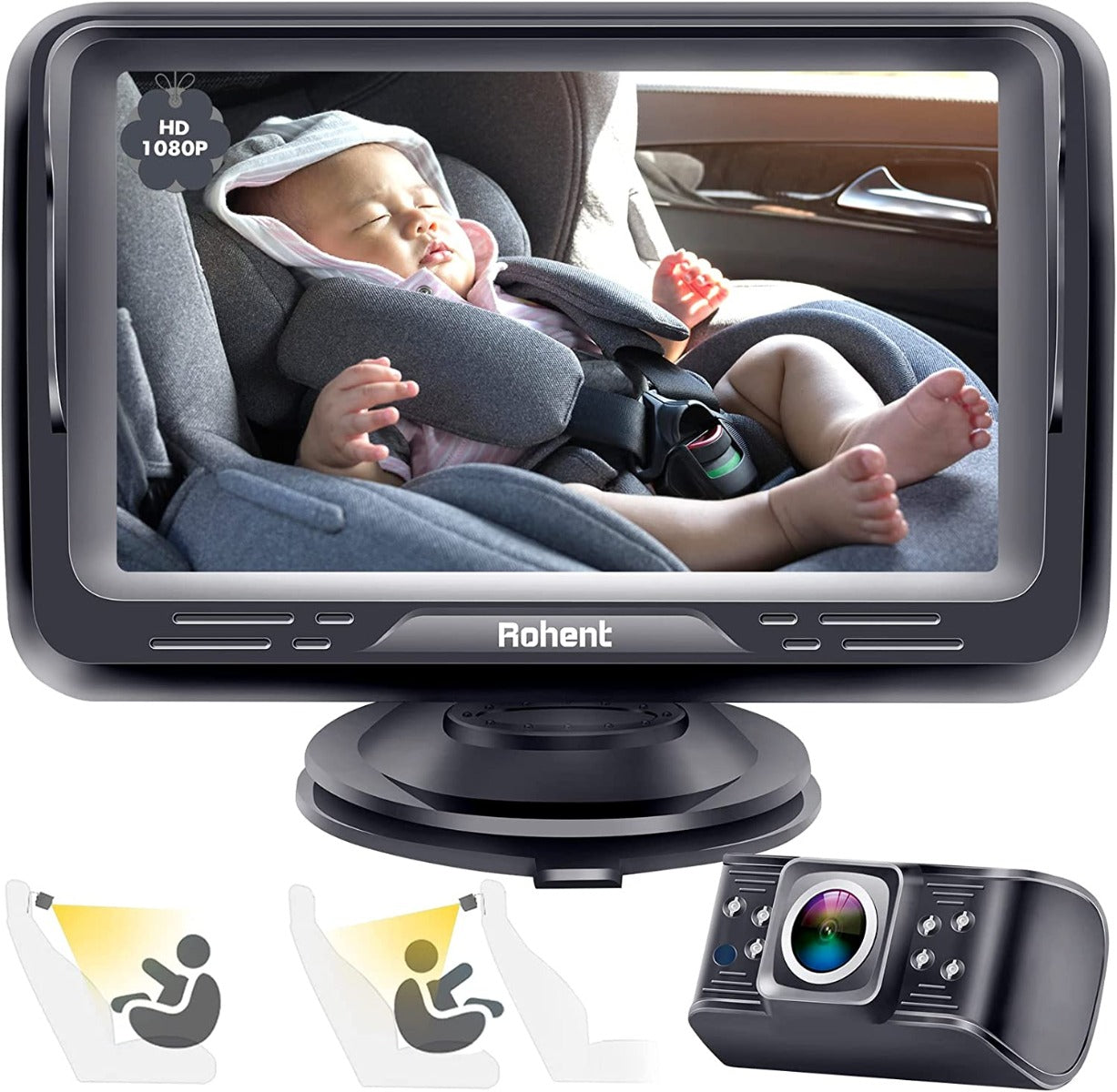 Rohent Baby Car Camera HD 1080P Monitor Crystal Night Vision Back Rear Facing Seat Mirror