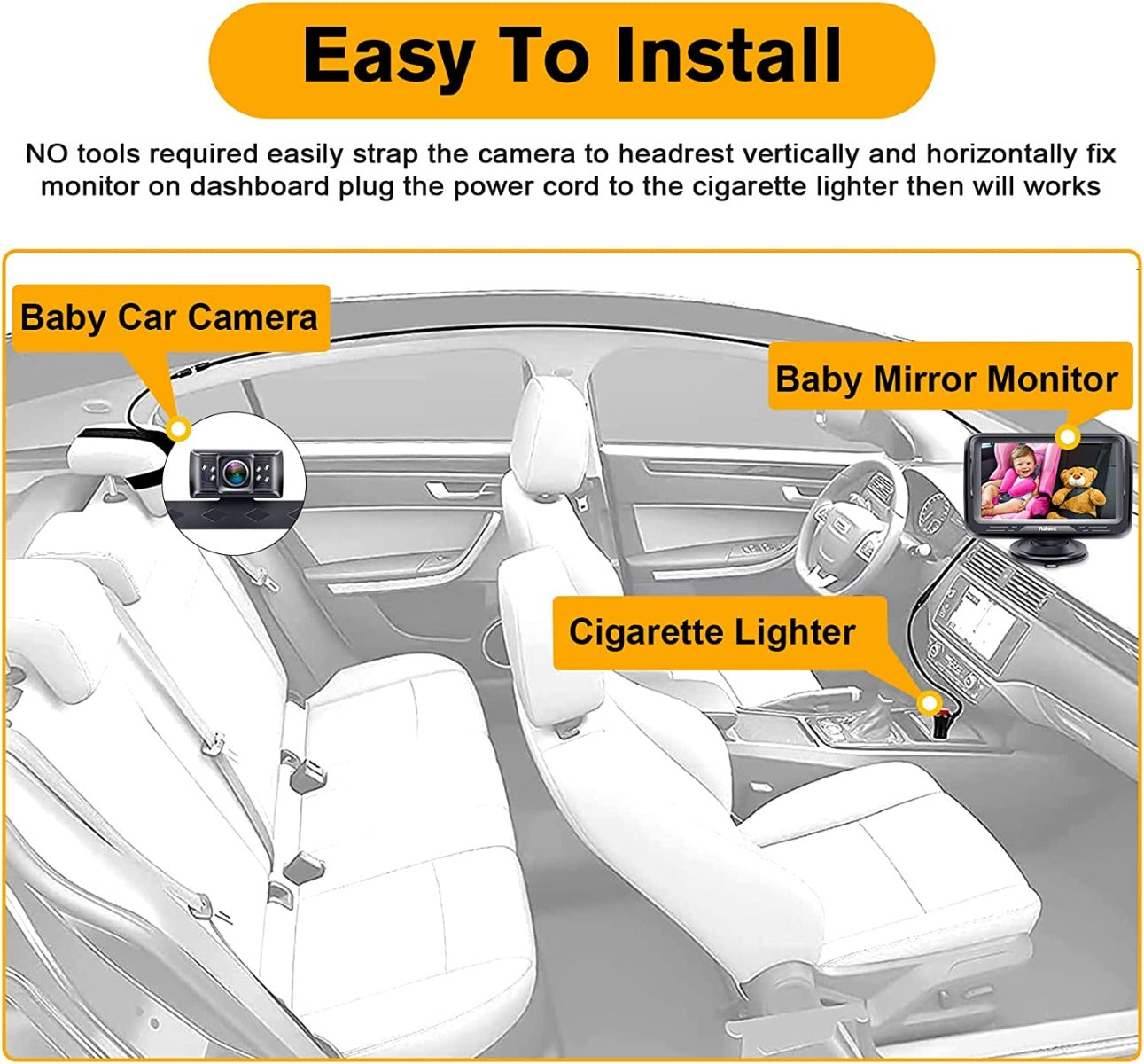 Rohent Baby Car Camera HD 1080P Monitor Crystal Night Vision Back Rear Facing Seat Mirror