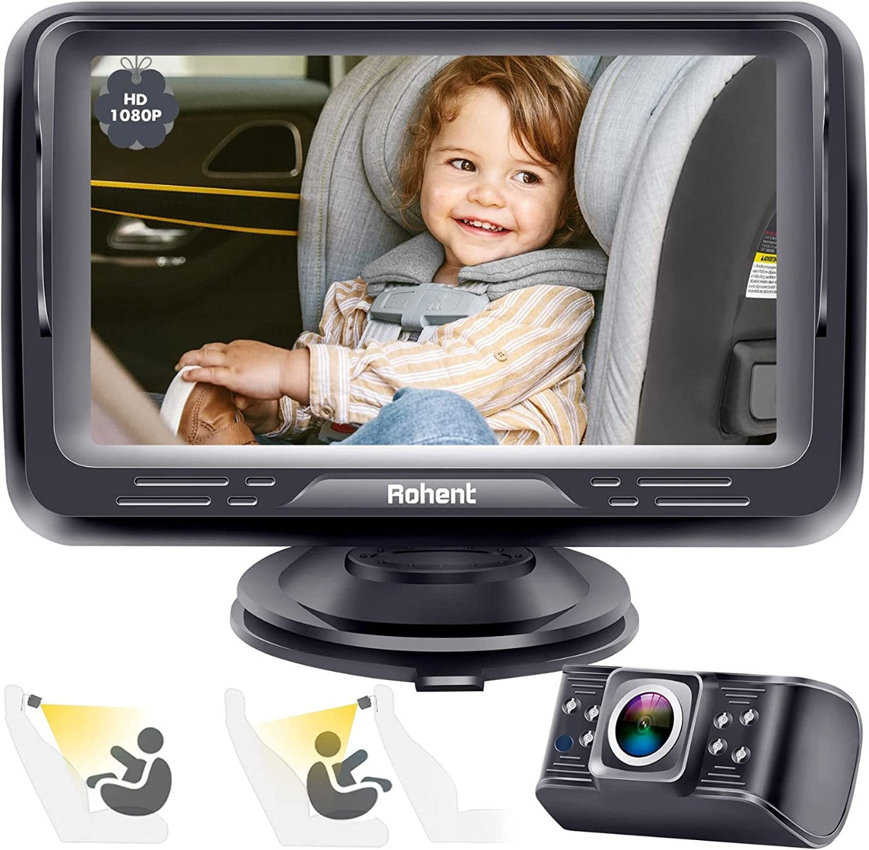 Rohent Baby Car Camera HD 1080P Monitor Crystal Night Vision Back Rear Facing Seat Mirror