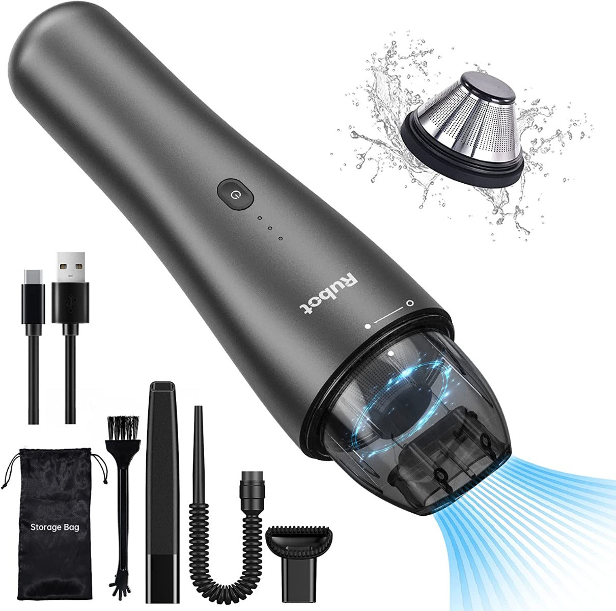 RUBOT Car Vacuum Cordless Rechargeable,6000Pa Mini Vacuum Portable Vacuum Cleaner for Car Detailing