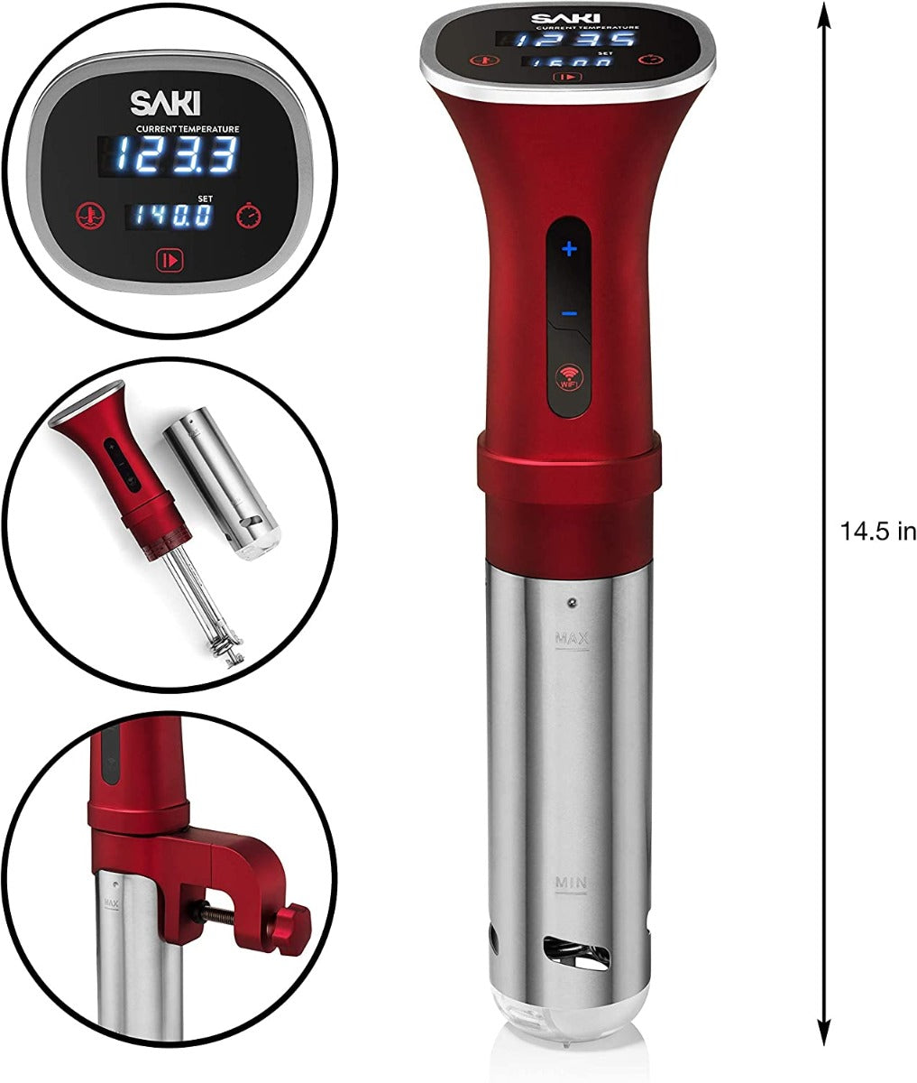 SAKI Sous Vide Stainless-Steel Cooker, 1100 Watts with Digital Display, Temperature and Timer for Cooking
