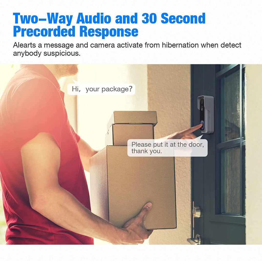 Wireless Video Rechargeable Smart Doorbell Camera with 32Gb SD/Chime, 166° Wide View, 1080P Night Vision