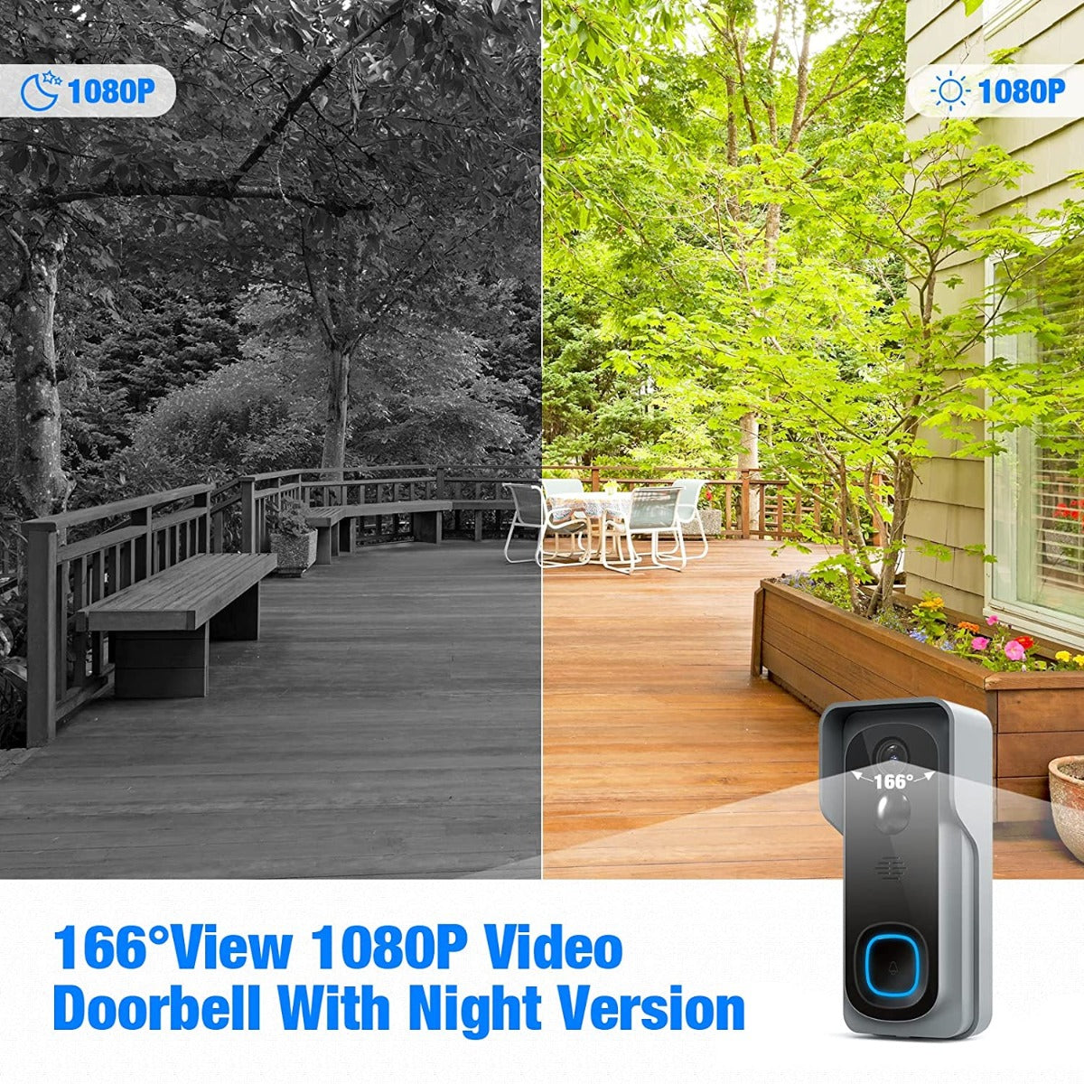 Wireless Video Rechargeable Smart Doorbell Camera with 32Gb SD/Chime, 166° Wide View, 1080P Night Vision