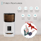 SEKOYA Automatic WiFi 6L Smart Pet Feeder with 1080p Camera, Auto + Manual Food Dispenser, iOS Android Compatible,  2.4GHz Wi-Fi Enabled,  Scheduled Feeding, Video Recording