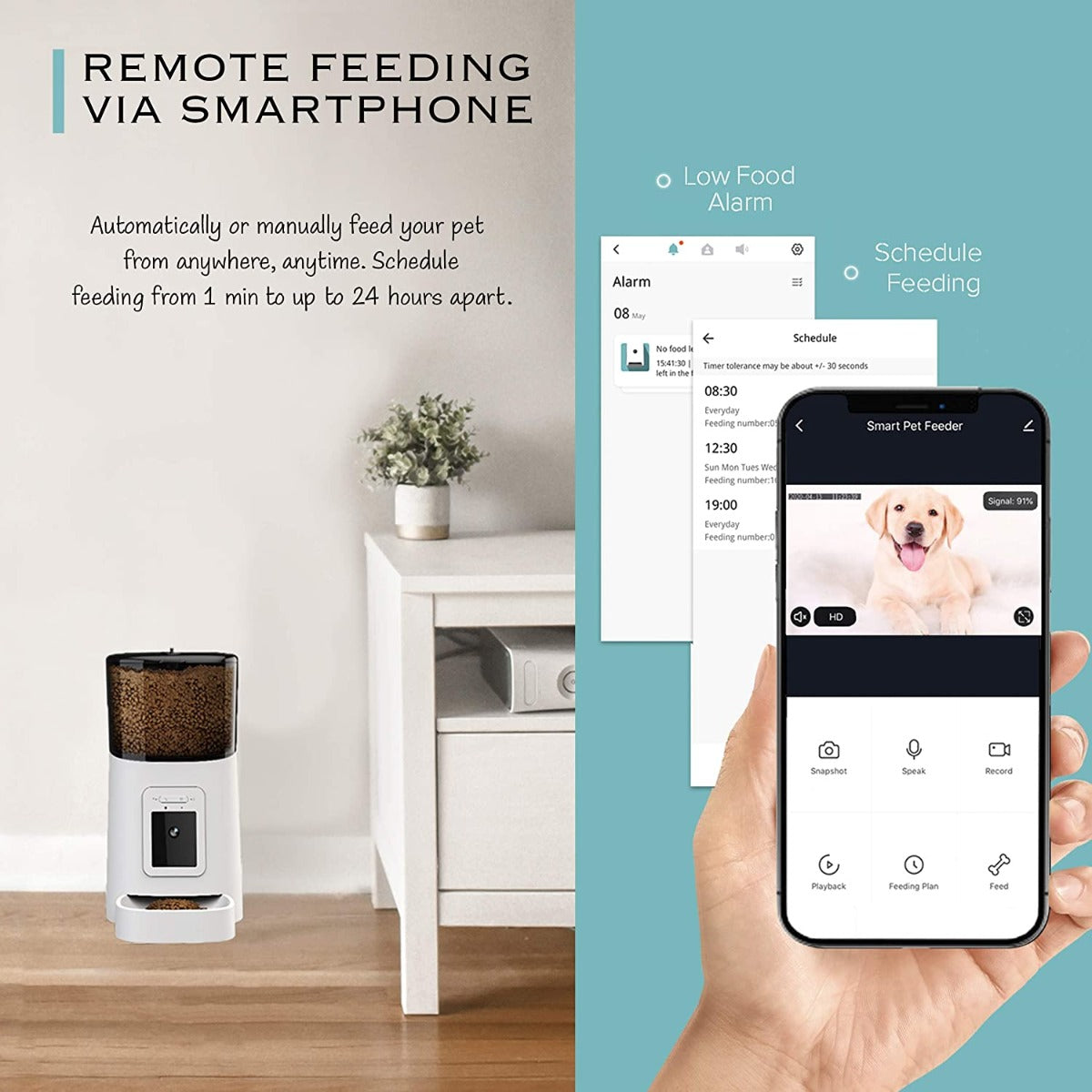 SEKOYA Automatic WiFi 6L Smart Pet Feeder with 1080p Camera, Auto + Manual Food Dispenser, iOS Android Compatible,  2.4GHz Wi-Fi Enabled,  Scheduled Feeding, Video Recording