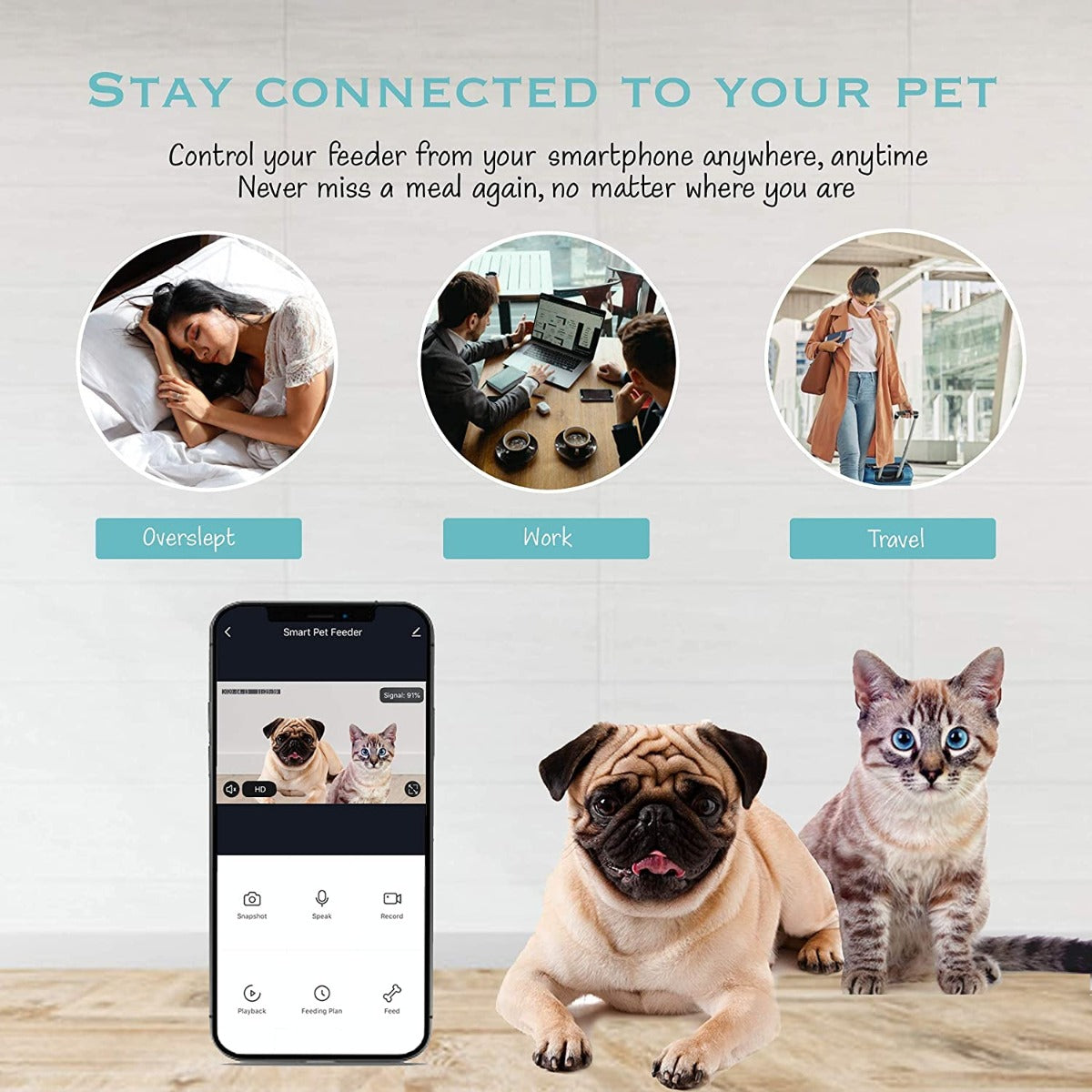 SEKOYA Automatic WiFi 6L Smart Pet Feeder with 1080p Camera, Auto + Manual Food Dispenser, iOS Android Compatible,  2.4GHz Wi-Fi Enabled,  Scheduled Feeding, Video Recording