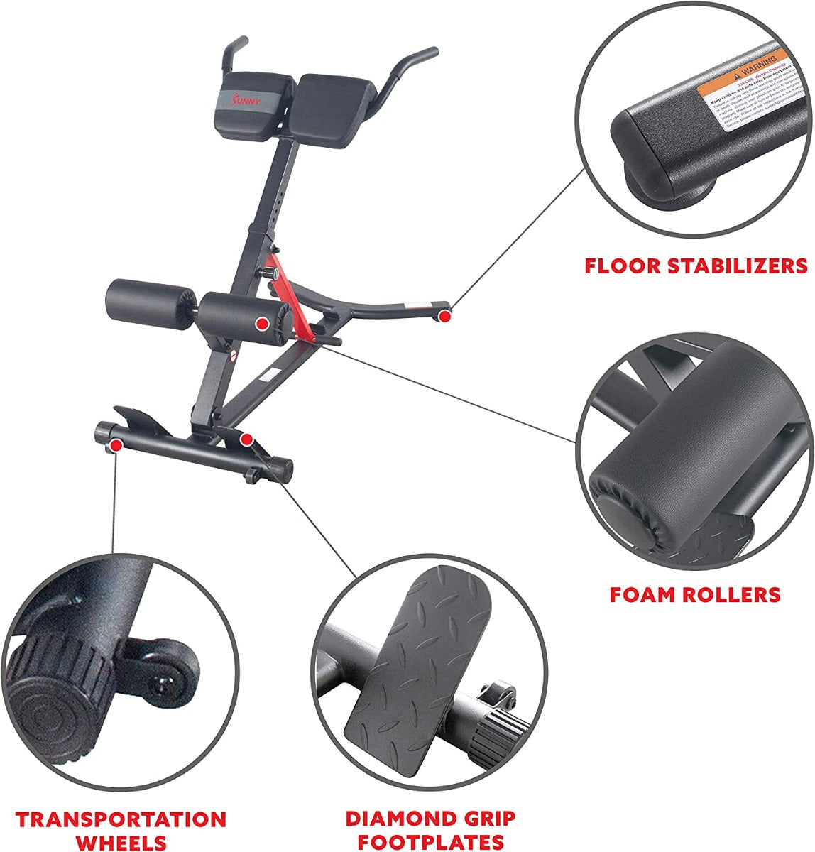 Sunny Health & Fitness Hyperextension Roman Chair with Dip Station - SF-BH620062, Black