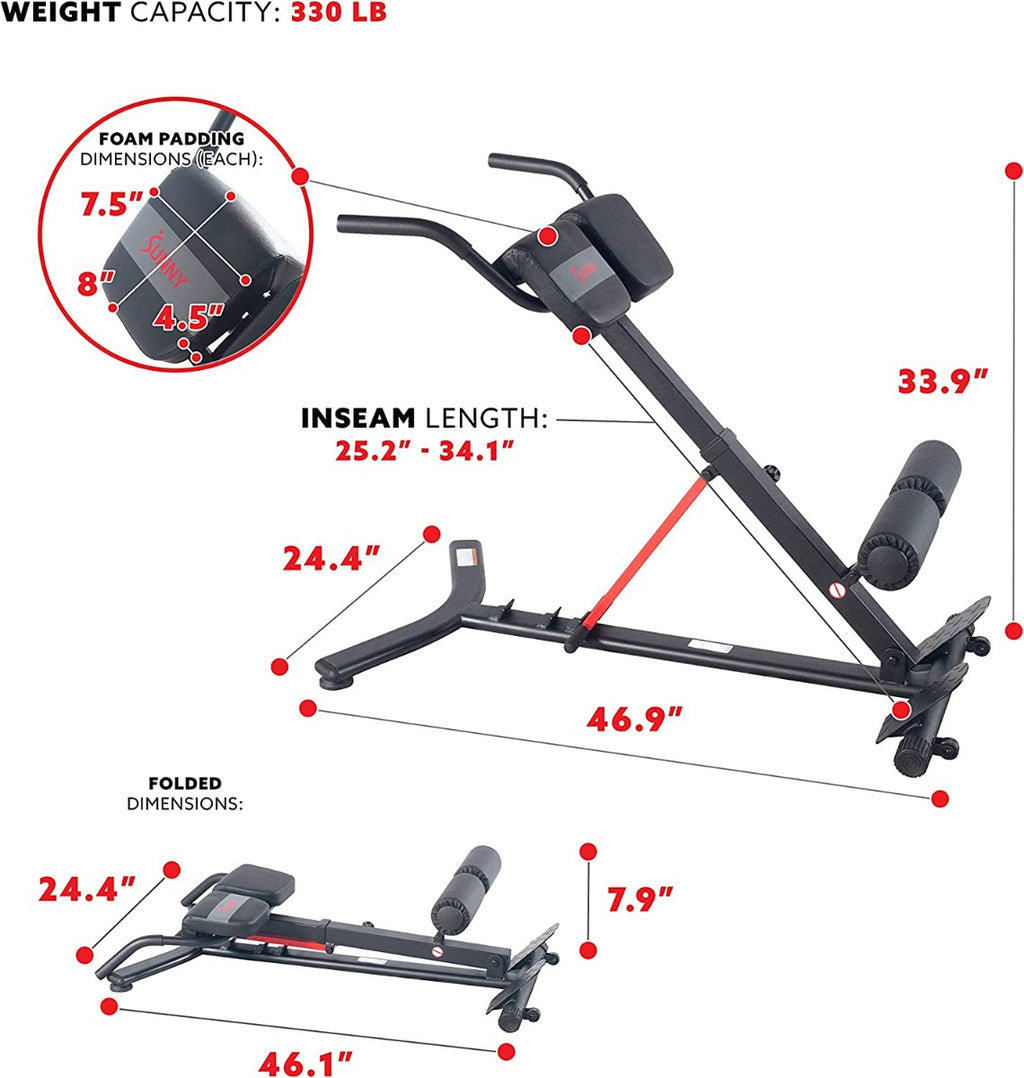 Sunny Health & Fitness Hyperextension Roman Chair with Dip Station - SF-BH620062, Black