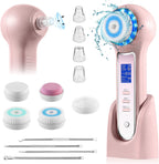 Rechargeable Facial Cleansing Brush, Blackhead Remover Vacuum with LCD Screen,IPX7 Waterproof 3 in 1 Facial Cleaner for Exfoliating (Pink)