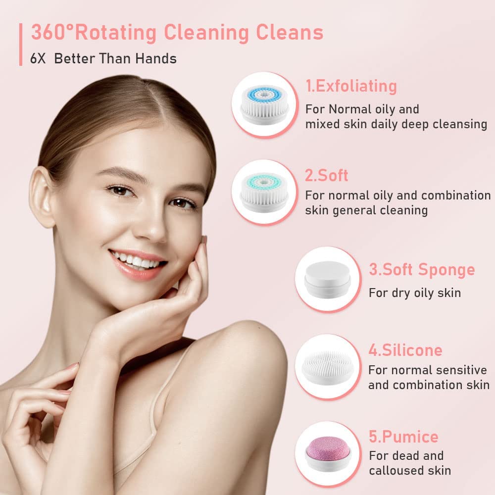 Rechargeable Facial Cleansing Brush, Blackhead Remover Vacuum with LCD Screen,IPX7 Waterproof 3 in 1 Facial Cleaner for Exfoliating (Pink)