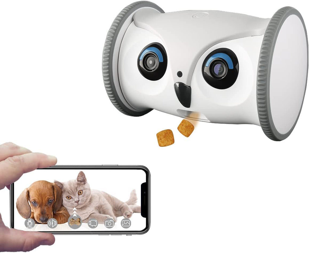 SKYMEE Owl Robot: Mobile Full HD Pet Camera with Treat Dispenser, Interactive Toy for Dogs and Cats, Remote Control via App (2.4G WiFi ONLY)