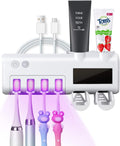 SmartSF Toothbrush Sanitizer, UV Toothbrush Holder Wall Mounted with 4 Slots and 2 Automatic Toothpaste Dispenser for Electric / Regular Toothbrush