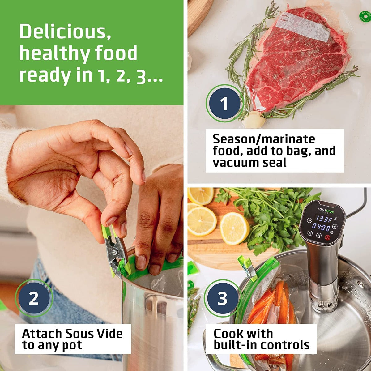 SOUSVIDE ART DELUXE Precision Cooker 800W with 30 Vacuum Seal Bags, Vacuum Pump, Digital Timer, & Temperature Control