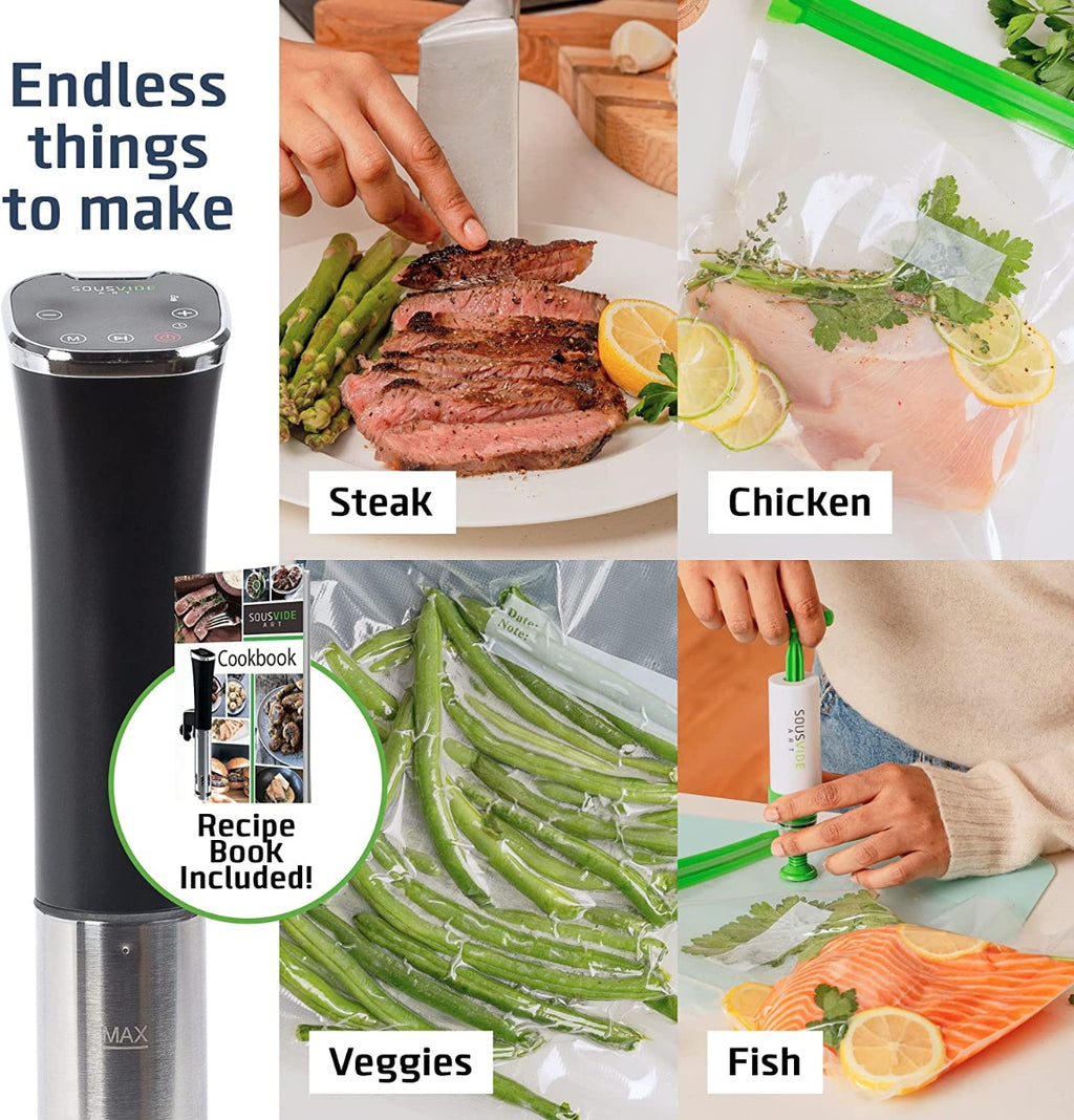 SOUSVIDE ART DELUXE Precision Cooker 800W with 30 Vacuum Seal Bags, Vacuum Pump, Digital Timer, & Temperature Control