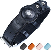 Safe Paws Adjustable Airtag Leather Dog Collar Holder Fits Small Medium and Large Dogs
