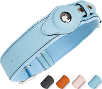 Safe Paws Adjustable Airtag Leather Dog Collar Holder Fits Small Medium and Large Dogs
