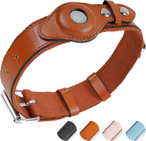 Safe Paws Adjustable Airtag Leather Dog Collar Holder Fits Small Medium and Large Dogs