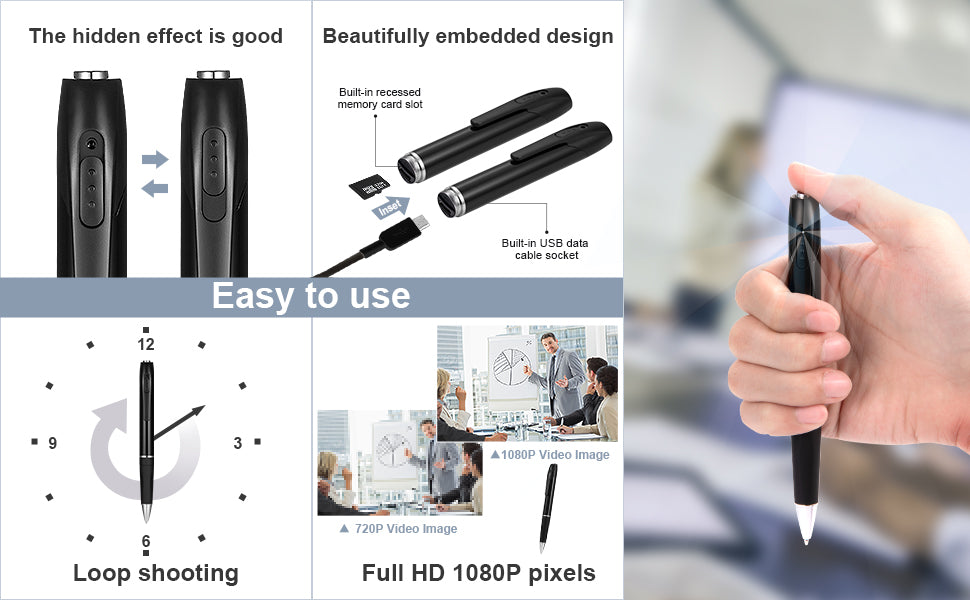 Spy Camera, Hidden Camera with 32GB SD Card, Mini Camera Pen with 1080P