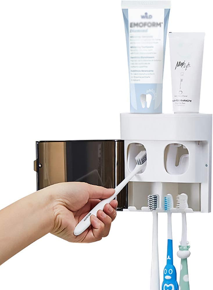 StAider Wall-Mounted Electric Toothbrush Holder with Two Toothpaste squeezers and Toothbrush Storage Box &  dust Cover for Bathroom