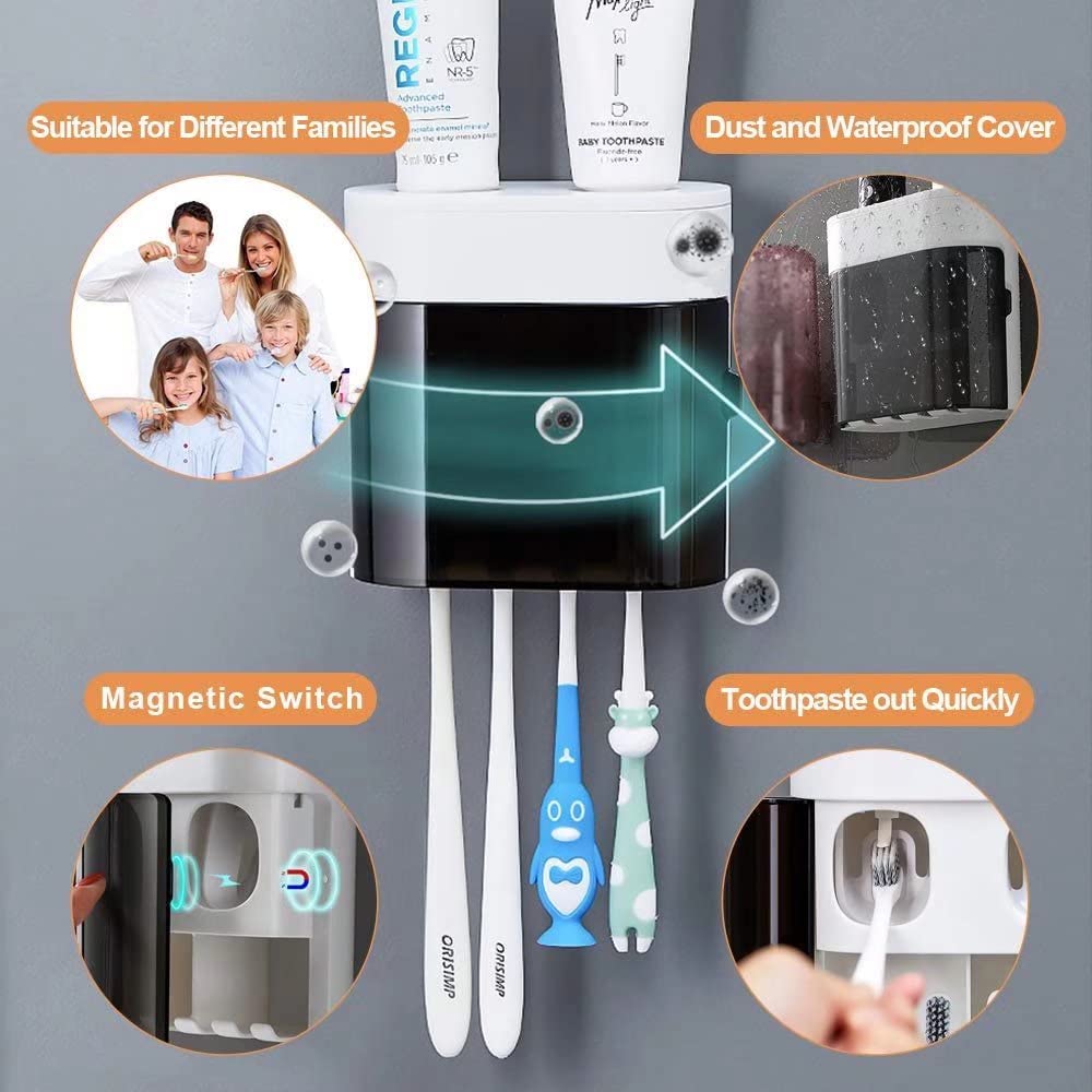 StAider Wall-Mounted Electric Toothbrush Holder with Two Toothpaste squeezers and Toothbrush Storage Box &  dust Cover for Bathroom