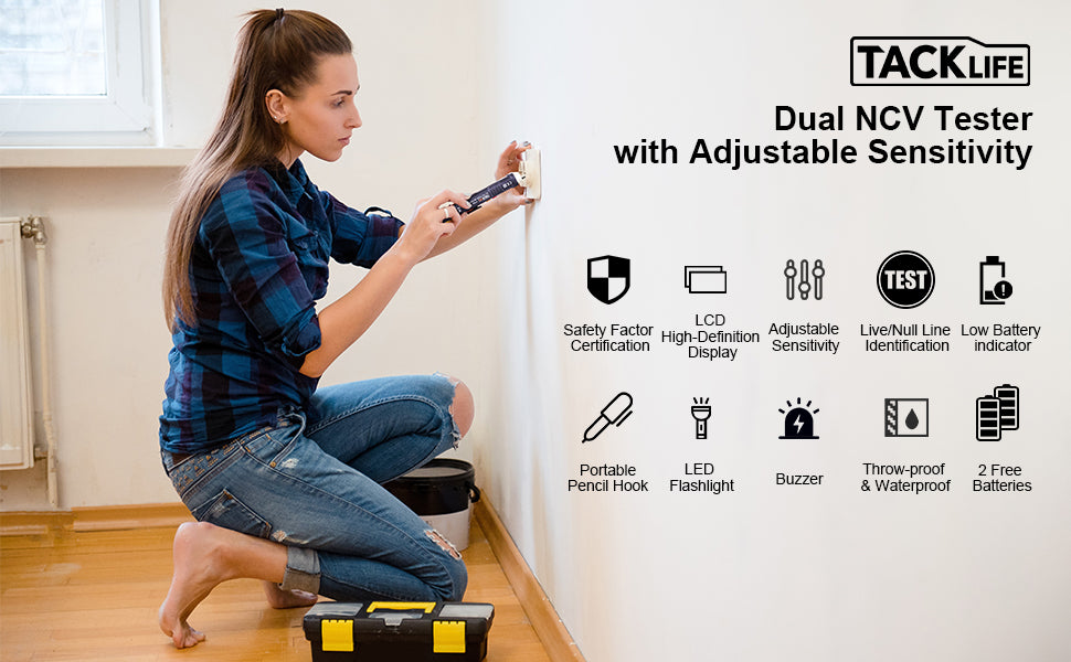 Tacklife VT02 Non-Contact Voltage Tester with Adjustable Sensitivity