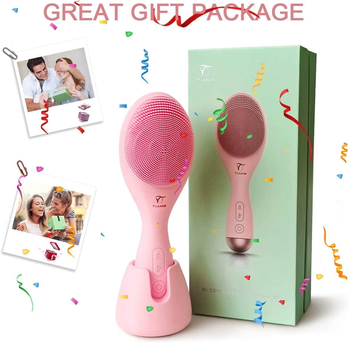TIANG Sonic Facial Cleansing Brush with Heated Massage and Light Design for Gentle Exfoliating, Massaging, Skin Clean