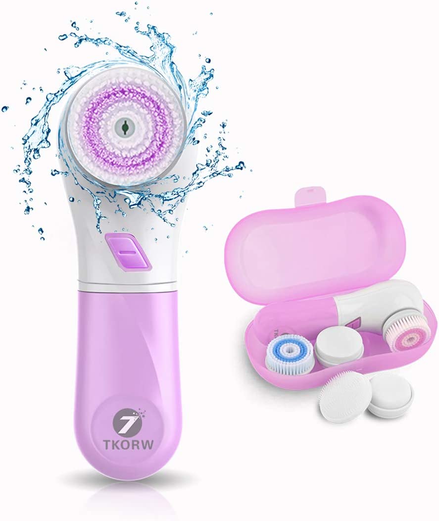 TKORW Facial Cleansing Brush 5 Rotating Brush Heads, 2 Modes, 2AA Power Supply, 360° Cleaning, Blackheads, Whiteheads, Calluses, exfoliating, Dead Skin Cleansing Spin Brush