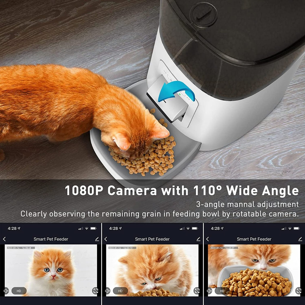 TRAMSMART Automatic Cat Feeder with 1080P Camera Voice and Video Recording, APP Control, 6L Capacity