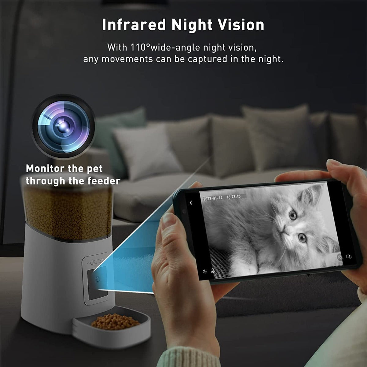 TRAMSMART Automatic Cat Feeder with 1080P Camera Voice and Video Recording, APP Control, 6L Capacity