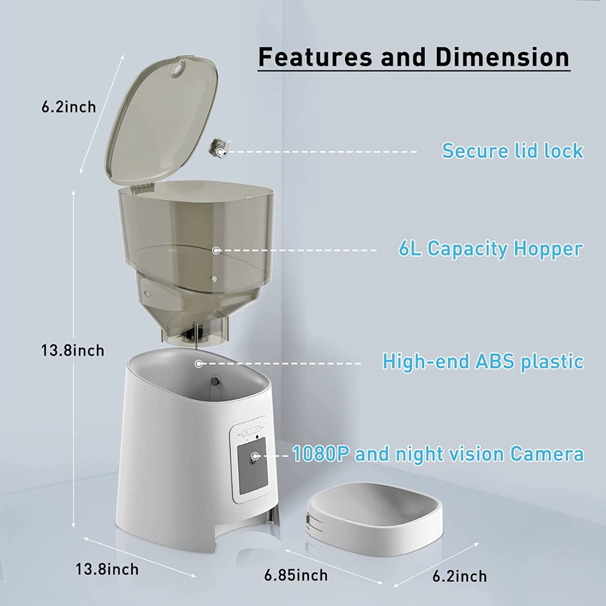 TRAMSMART Automatic Cat Feeder with 1080P Camera Voice and Video Recording, APP Control, 6L Capacity