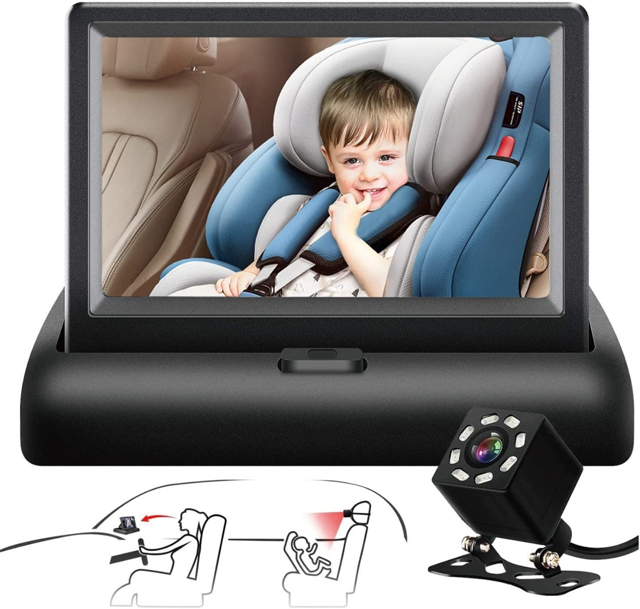 VEKOOTO, Baby Car Camera 4.3" HD Display with Night Vision, Car Seat Camera Monitor for with 120 Degrees Wide Clear View, Easily Observe The Baby's Move