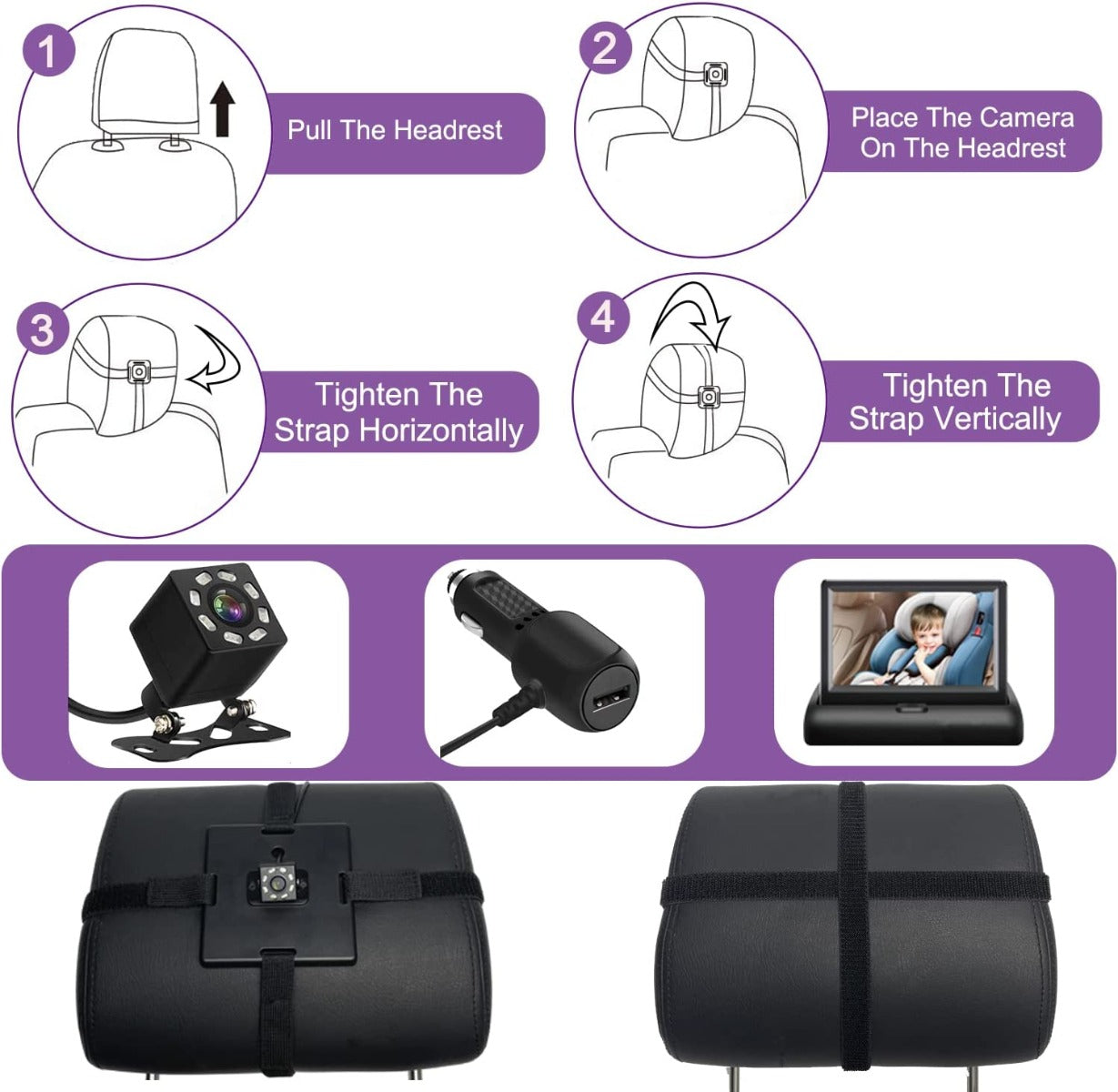 VEKOOTO, Baby Car Camera 4.3" HD Display with Night Vision, Car Seat Camera Monitor for with 120 Degrees Wide Clear View, Easily Observe The Baby's Move