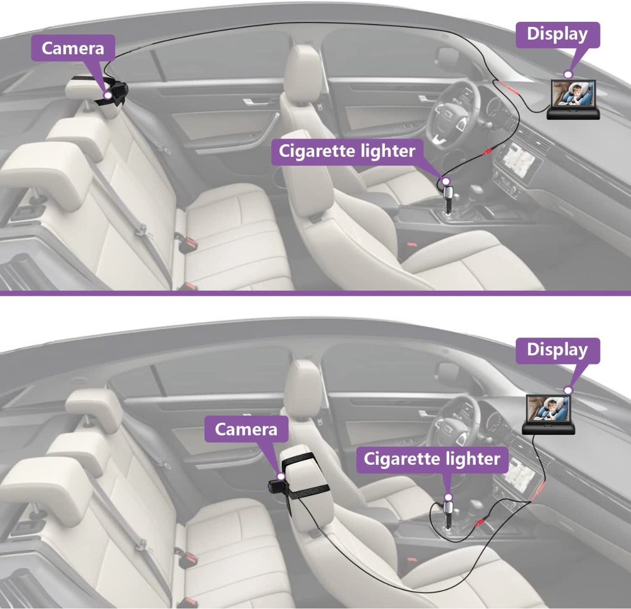 VEKOOTO, Baby Car Camera 4.3" HD Display with Night Vision, Car Seat Camera Monitor for with 120 Degrees Wide Clear View, Easily Observe The Baby's Move