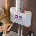 Toothbrush Holder with Toothpaste Dispenser Wall Mounted for Bathroom-Automatic Electric Tooth Pastetooth Squeezer-Bathroom Organizer Storage Accessories Set for Kids with 5 Toothbrush Organizer Slots