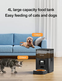 VOLUAS Automatic Pet Feeders for Cats and Dogs with Desiccant Bag, Timed Cat Feeder, Programmable Portion Size Control 4 Meals Per Day, 10s Voice Recorder-Black